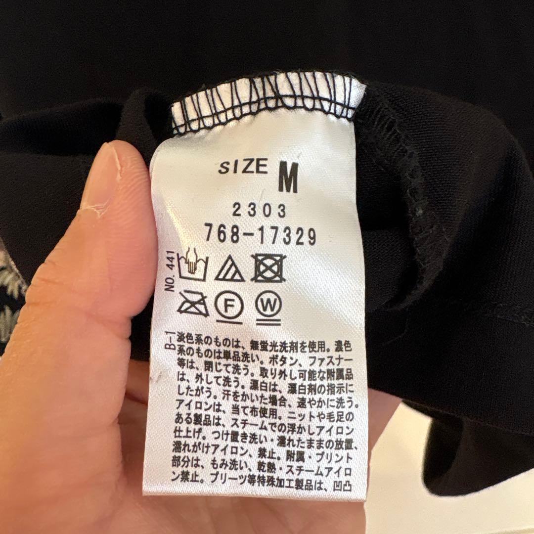 grove 刺繍入り黒五分袖トップス Mの写真6枚目