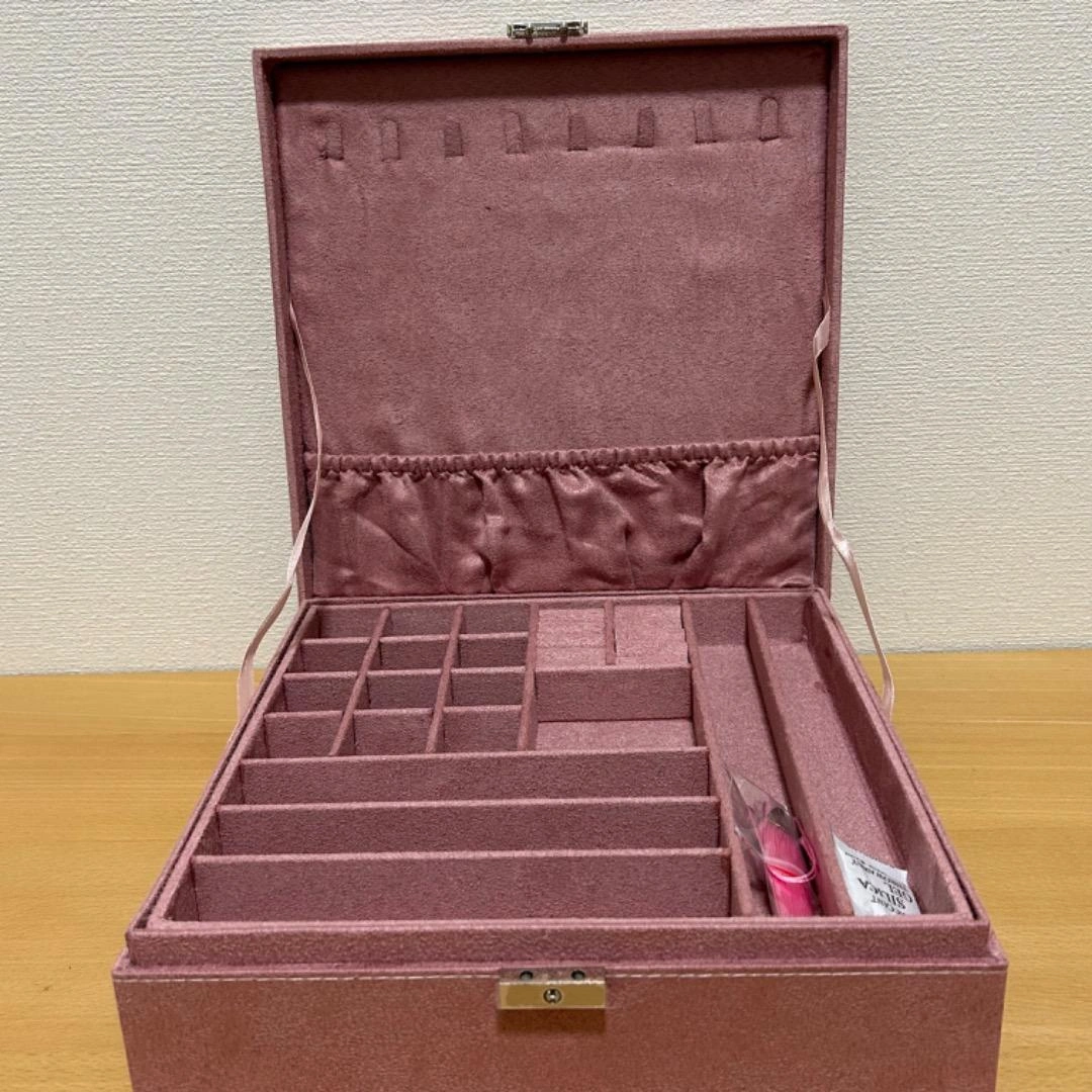 ❤️1点限定品❤️ジュエリーBOX 刺繍 花柄 2段収納 ピンク 鍵付きの写真5枚目