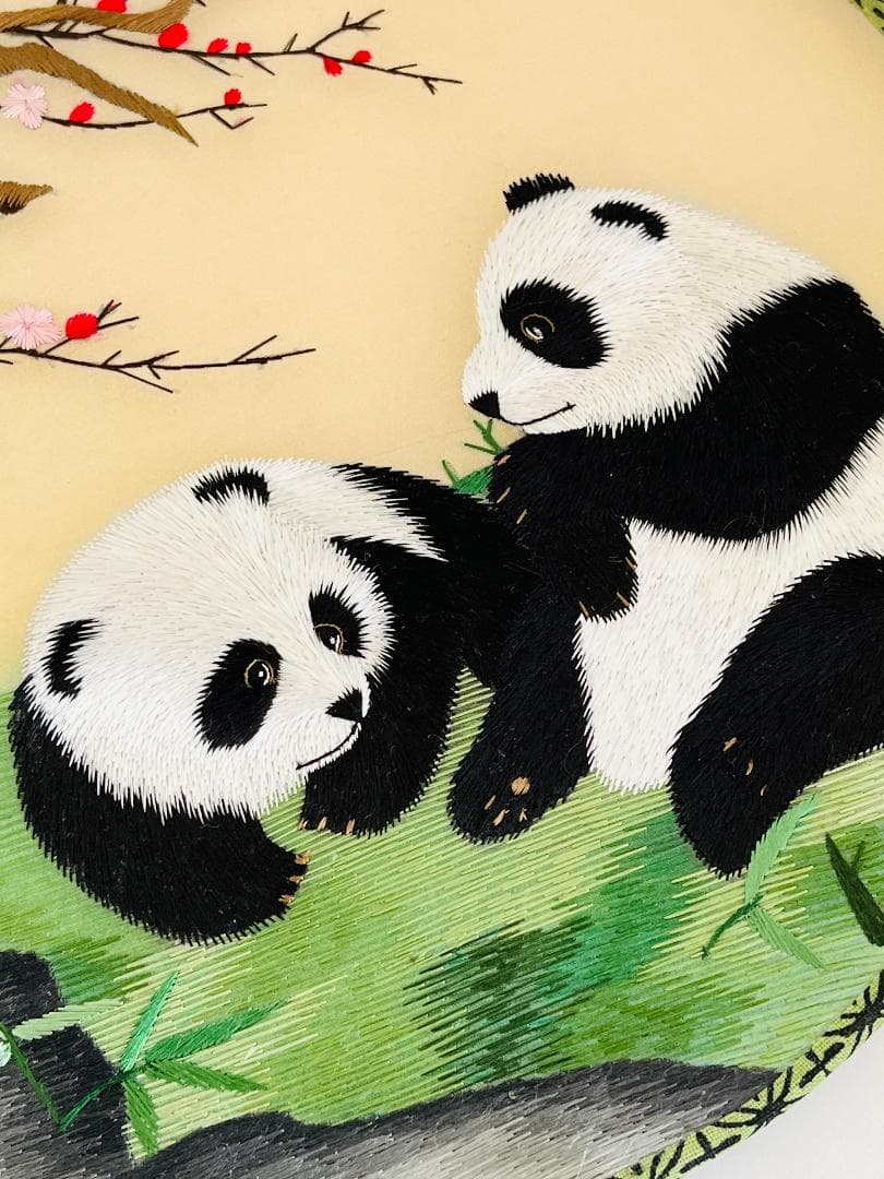 パンダ 中国四大伝統両面刺繍 シルク中国蘇州伝統工芸品 高級うちわ扇子団扇の写真4枚目