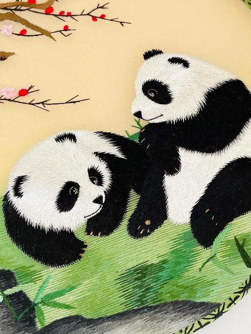 パンダ 中国四大伝統両面刺繍 シルク中国蘇州伝統工芸品 高級うちわ扇子団扇の写真4枚目