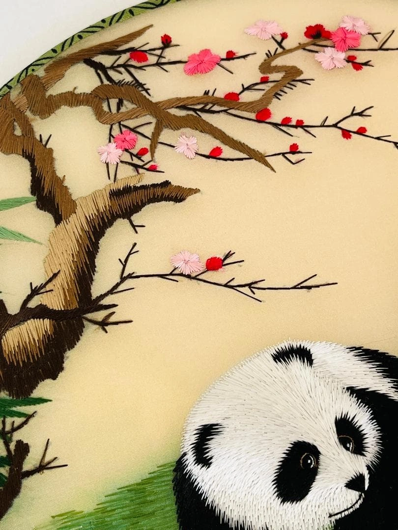 パンダ 中国四大伝統両面刺繍 シルク中国蘇州伝統工芸品 高級うちわ扇子団扇の写真5枚目