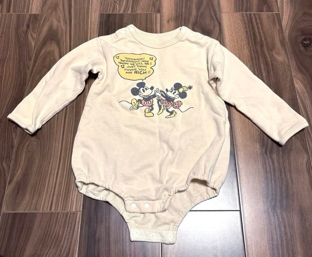 美品。ミッキー ミニー ロンパース クリーム色 生成り 70〜80cm
