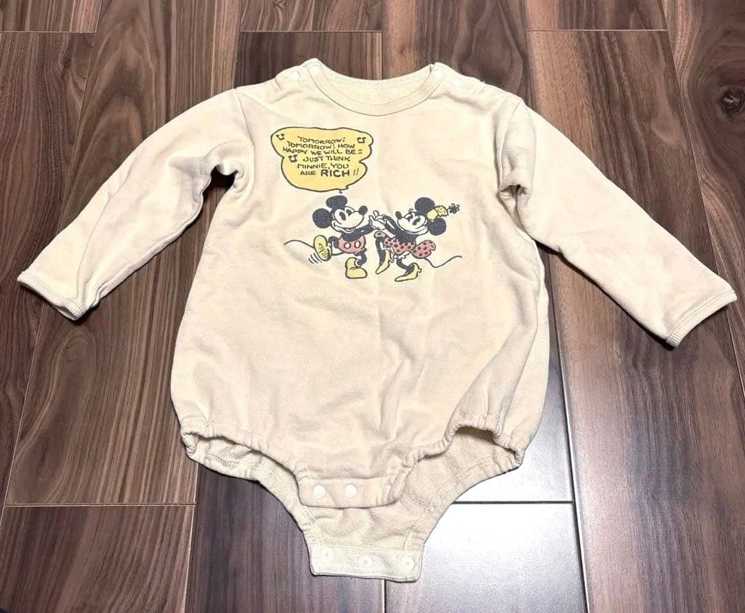 美品。ミッキー ミニー ロンパース クリーム色 生成り 70〜80cm