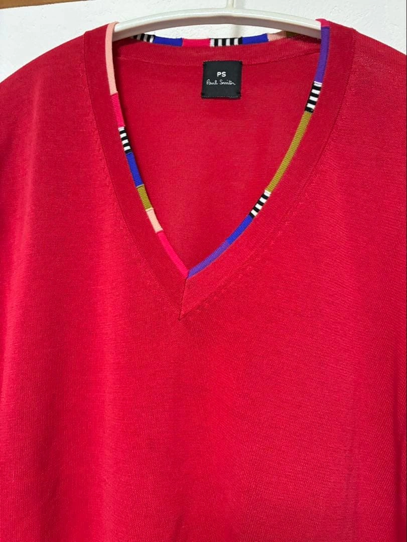 美品ポースミス赤 Vネック 長袖 Tシャツ Mサイズ