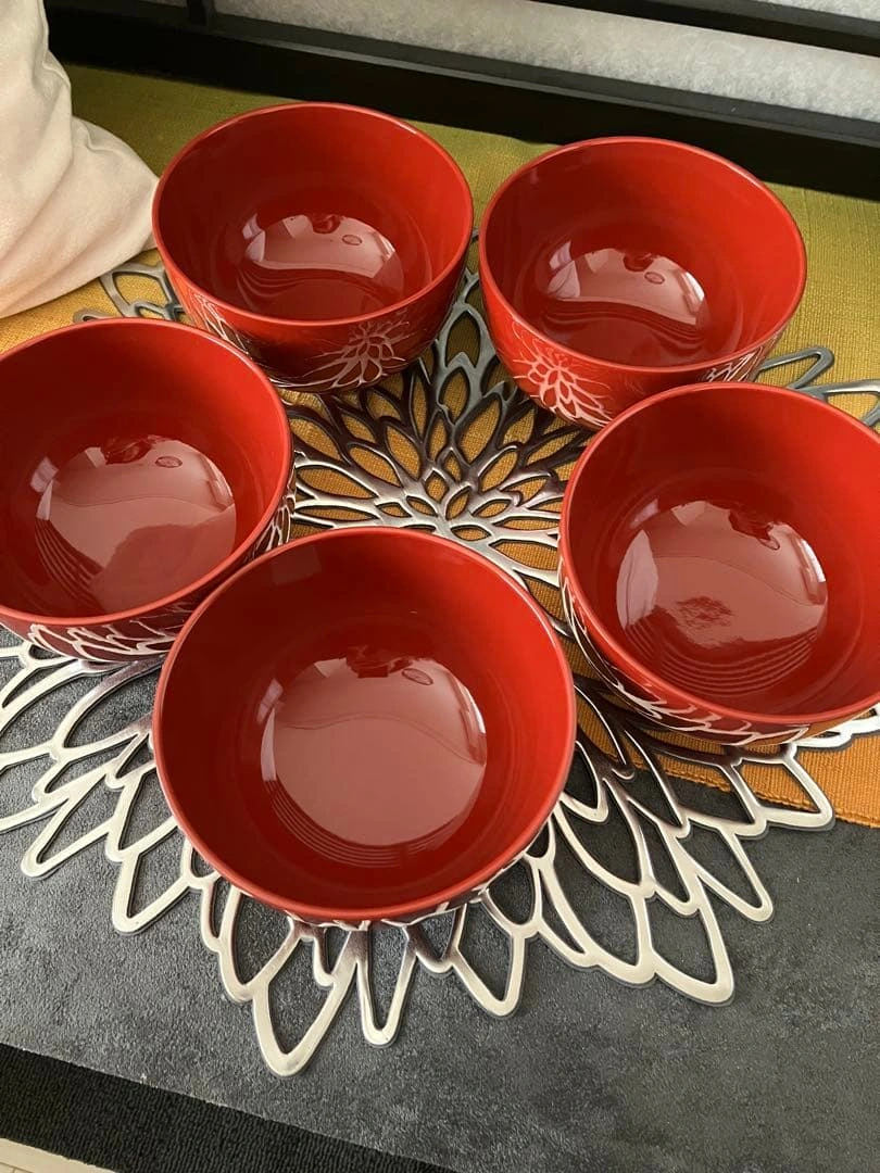 ■未使用品■赤い合成漆器汁椀5個セット