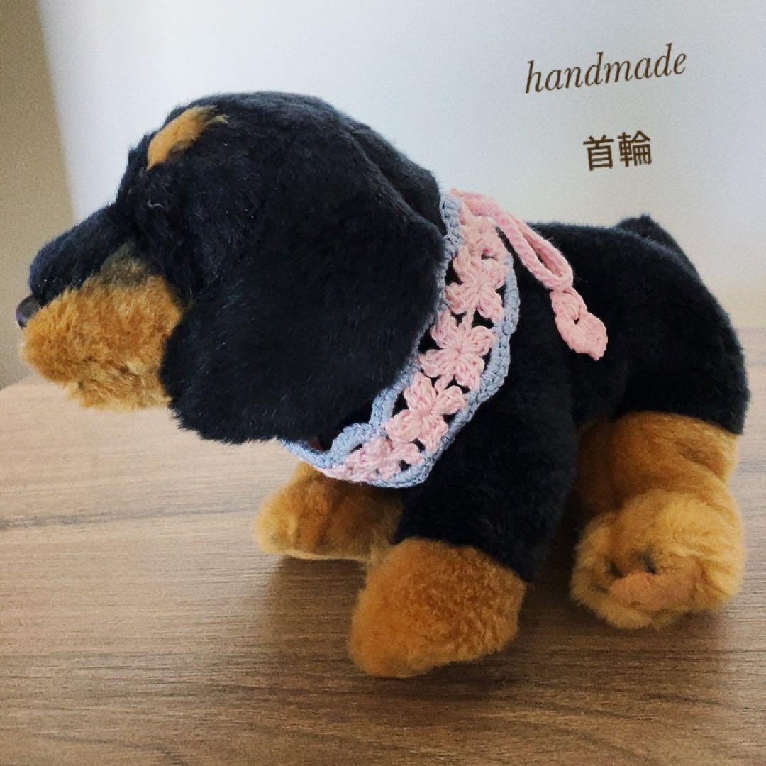 【ハンドメイド ペット 首輪】チョーカー 毛糸編み ピンク 花の写真2枚目