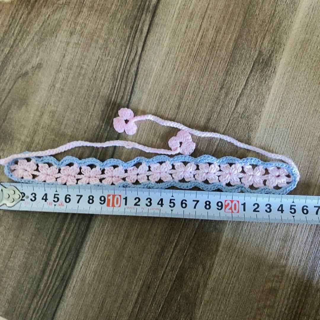 【ハンドメイド ペット 首輪】チョーカー 毛糸編み ピンク 花の写真5枚目