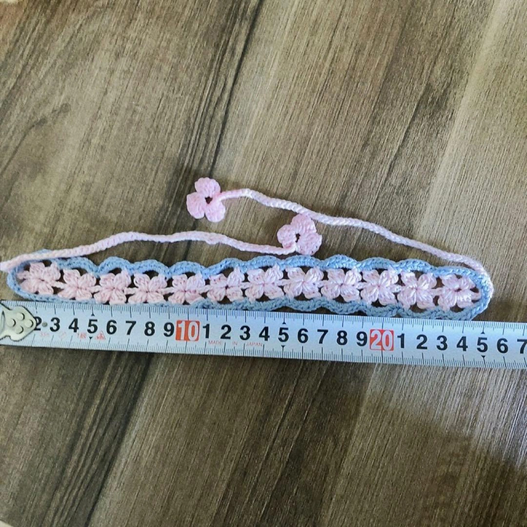 【ハンドメイド ペット 首輪】チョーカー 毛糸編み ピンク 花の写真5枚目