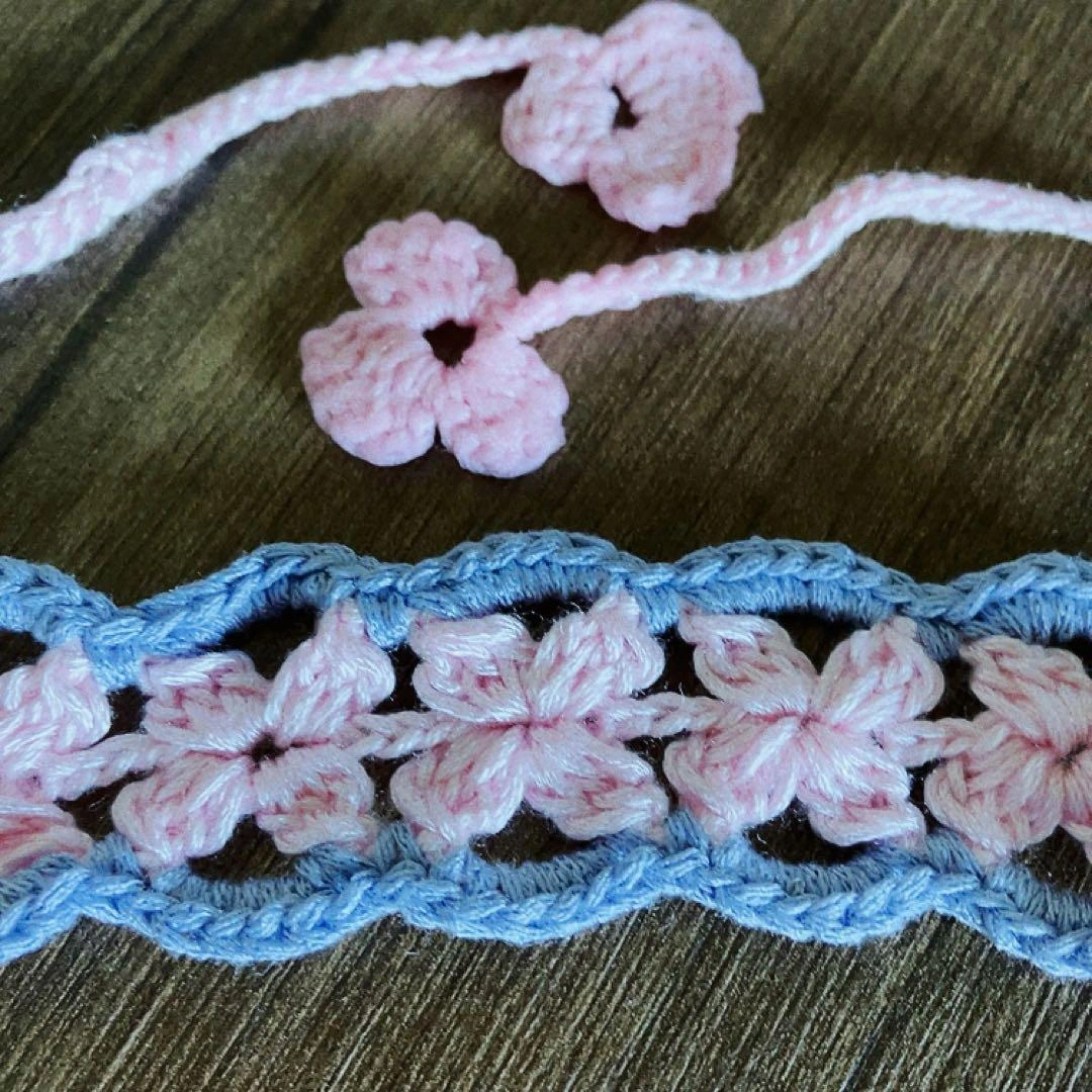 【ハンドメイド ペット 首輪】チョーカー 毛糸編み ピンク 花の写真6枚目