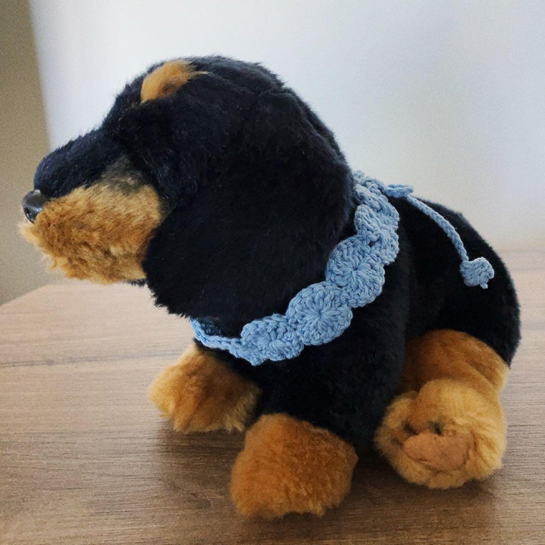 【ハンドメイド ペット 首輪】チョーカー 毛糸編み 青 リボンの写真2枚目