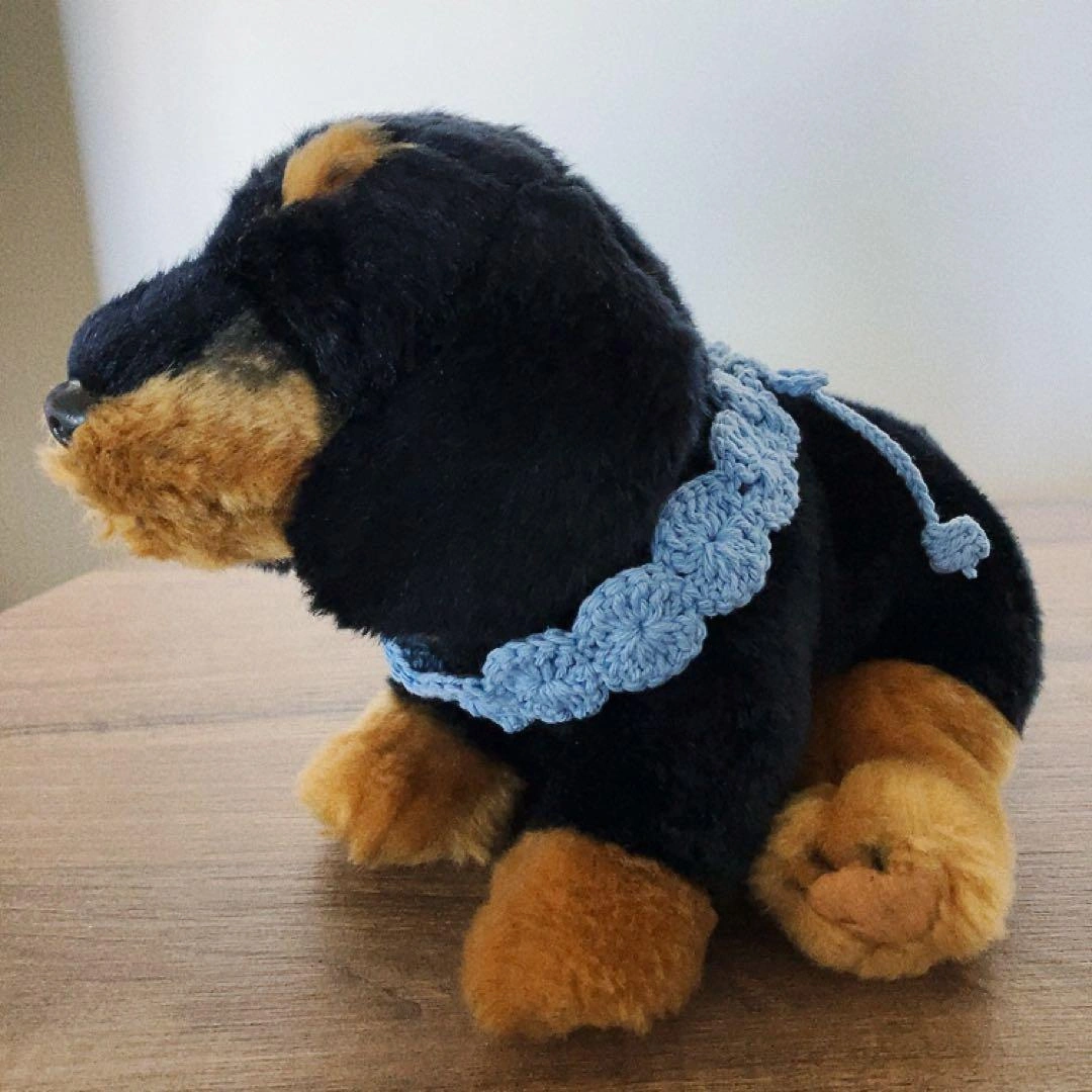 【ハンドメイド ペット 首輪】チョーカー 毛糸編み 青 リボンの写真2枚目