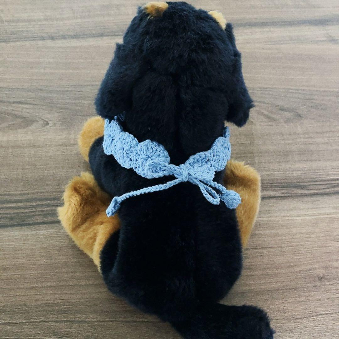 【ハンドメイド ペット 首輪】チョーカー 毛糸編み 青 リボンの写真4枚目