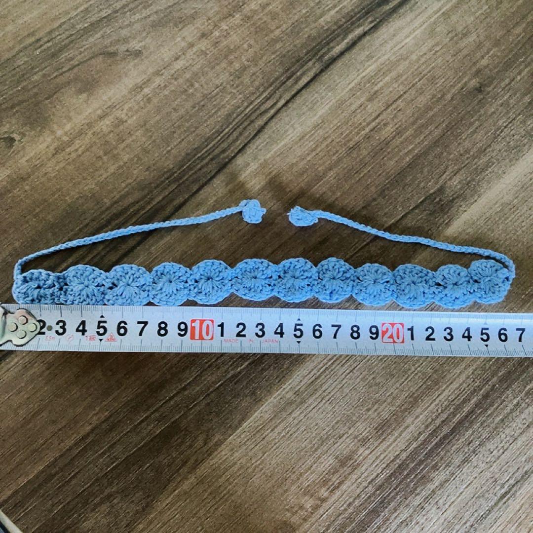 【ハンドメイド ペット 首輪】チョーカー 毛糸編み 青 リボンの写真5枚目