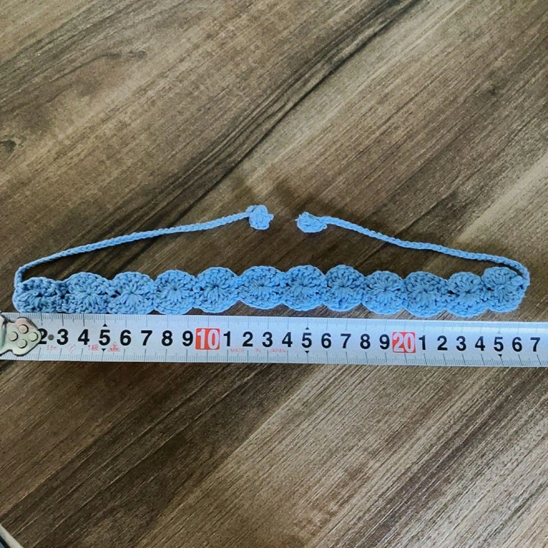 【ハンドメイド ペット 首輪】チョーカー 毛糸編み 青 リボンの写真5枚目