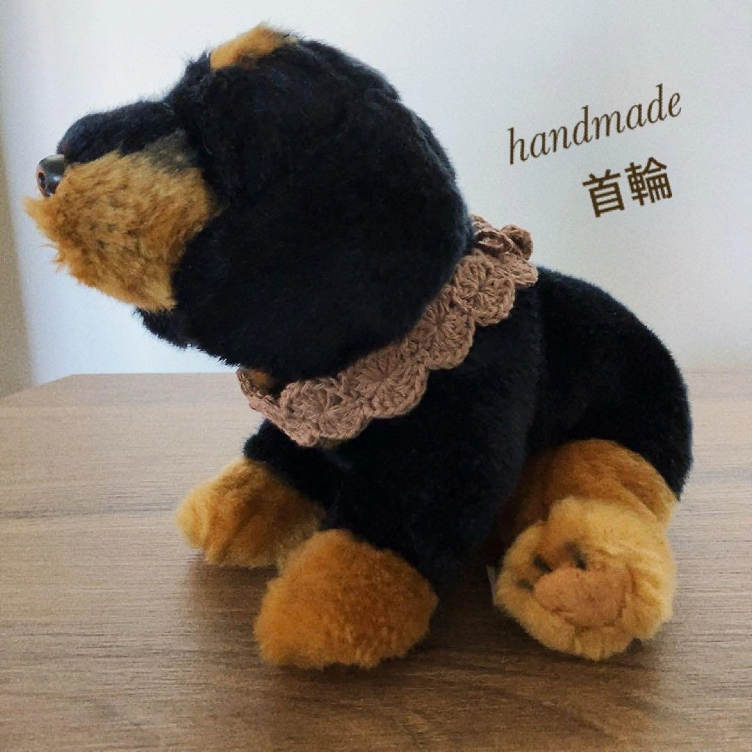 【ハンドメイド ペット 首輪】チョーカー 毛糸編み ブラウン リボン