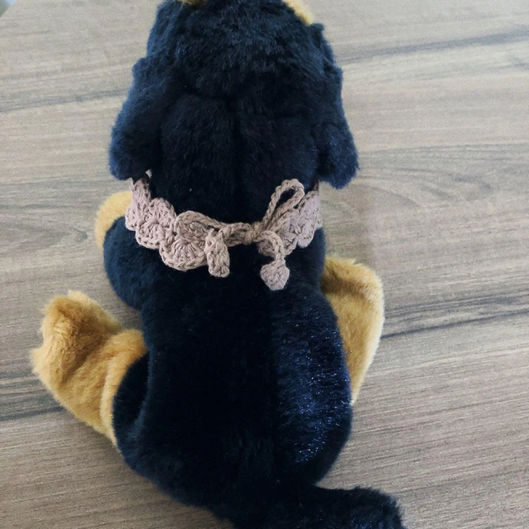【ハンドメイド ペット 首輪】チョーカー 毛糸編み ブラウン リボンの写真4枚目