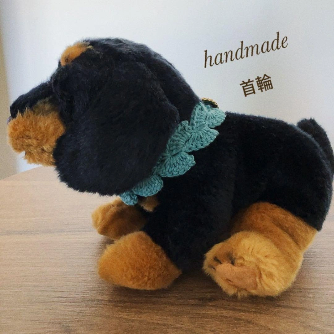 【ハンドメイド ペット 首輪】チョーカー 毛糸編み みどり ボタン