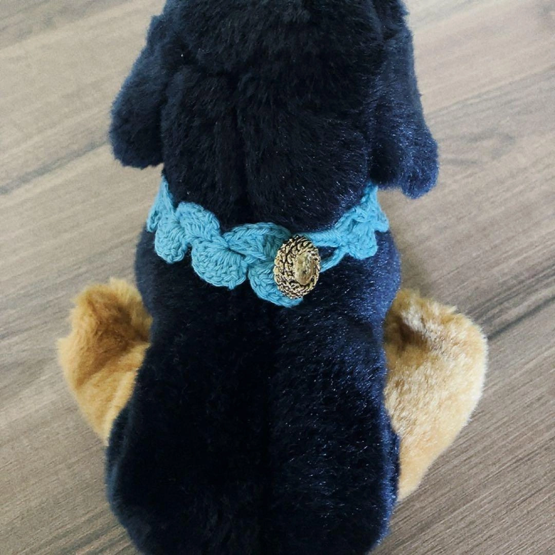 【ハンドメイド ペット 首輪】チョーカー 毛糸編み みどり ボタンの写真4枚目
