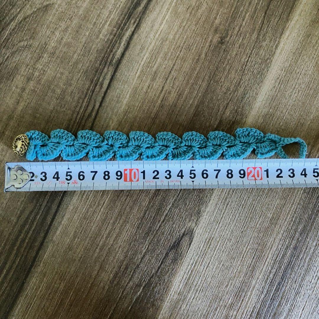 【ハンドメイド ペット 首輪】チョーカー 毛糸編み みどり ボタンの写真5枚目