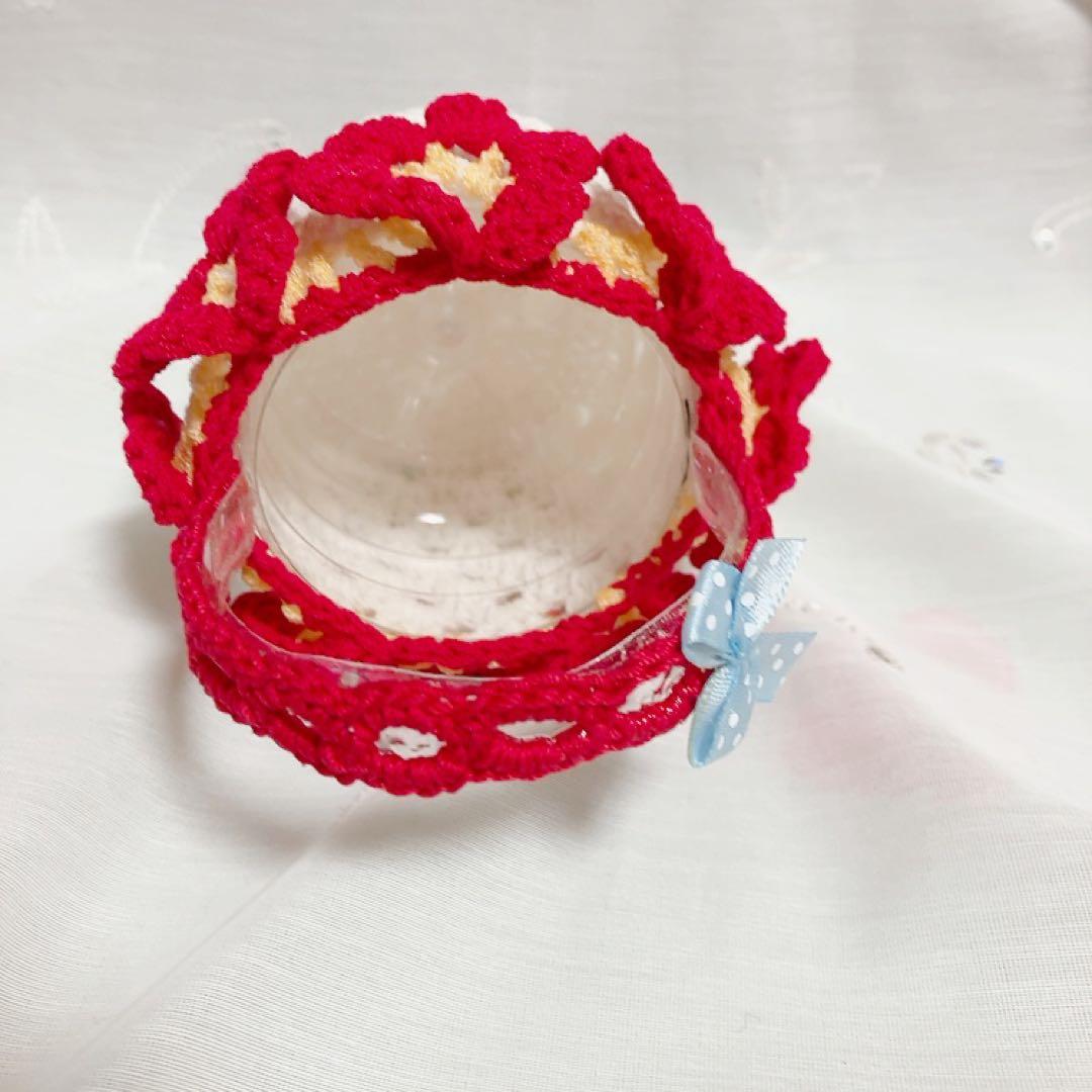 花籠　小物入れ　ハンドメイド　毛糸　白色✖️赤　花つきの写真6枚目