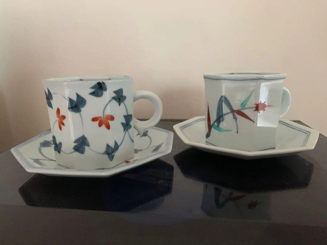 未使用 波佐見焼 藍彩窯 八角形 コーヒーカップ 二客