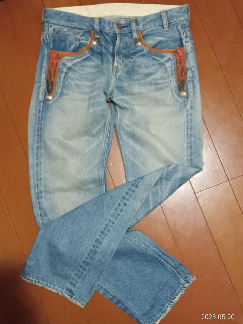 希少なGEMSTONEジェムストーンデニムパンツ レッドセルビッジコンチョボタン