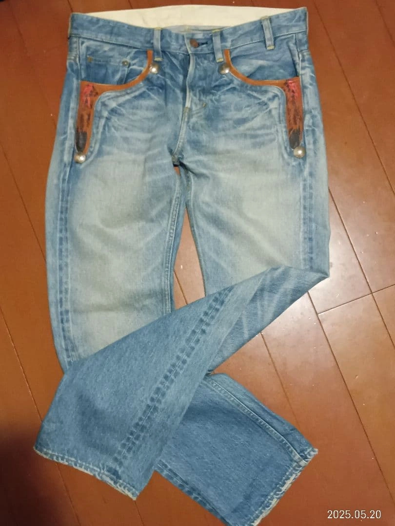 希少なGEMSTONEジェムストーンデニムパンツ レッドセルビッジコンチョボタン