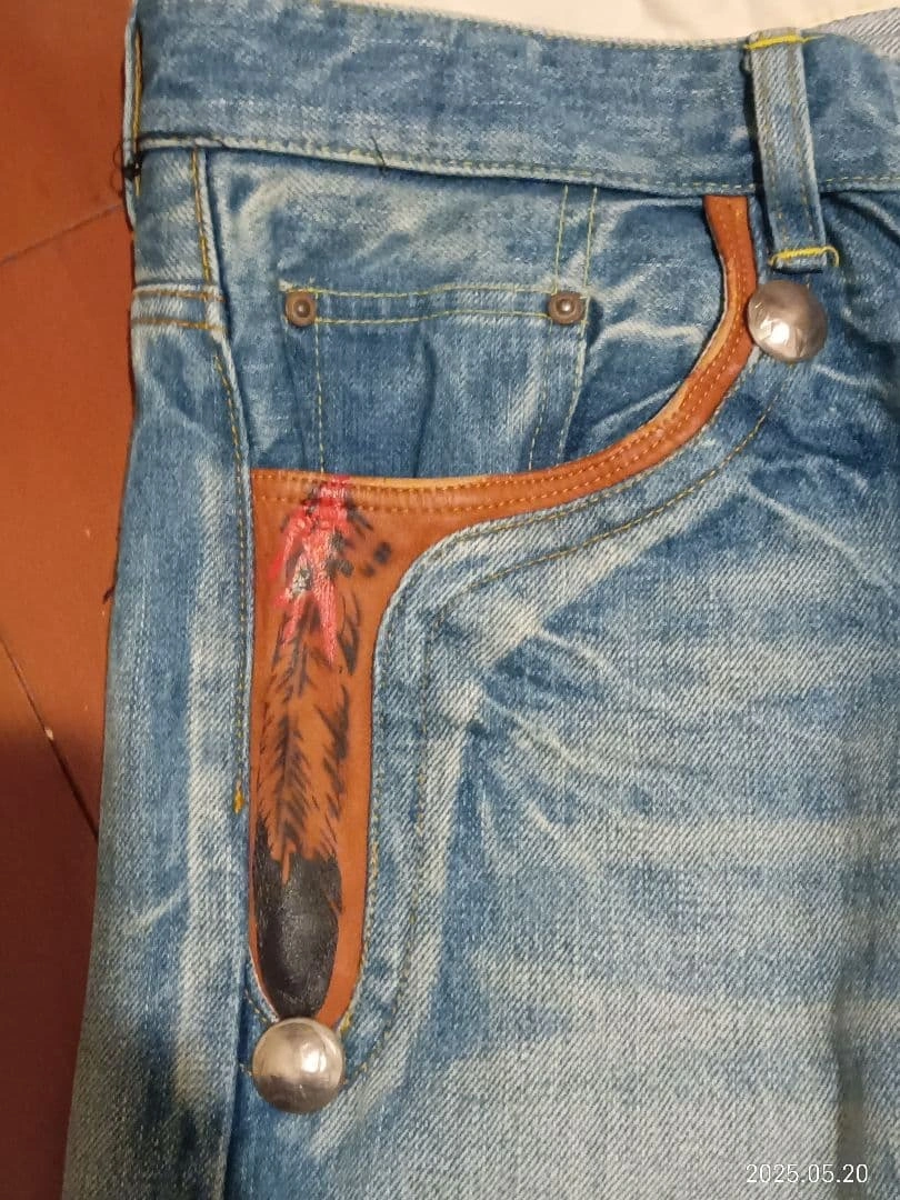 希少なGEMSTONEジェムストーンデニムパンツ レッドセルビッジコンチョボタンの写真3枚目