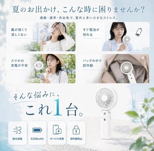 【新品】手持ち扇風機 ハンディファン 6段階風量 20dB静音 PSE認証済の写真2枚目