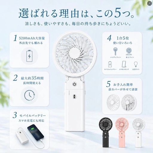【新品】手持ち扇風機 ハンディファン 6段階風量 20dB静音 PSE認証済の写真4枚目