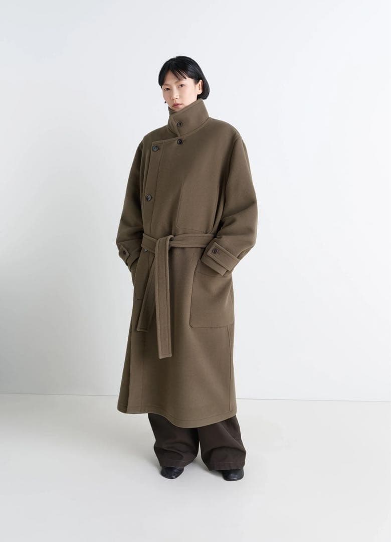 美品 Lemaire wrap coat ブラウンカーキ Sサイズの写真3枚目