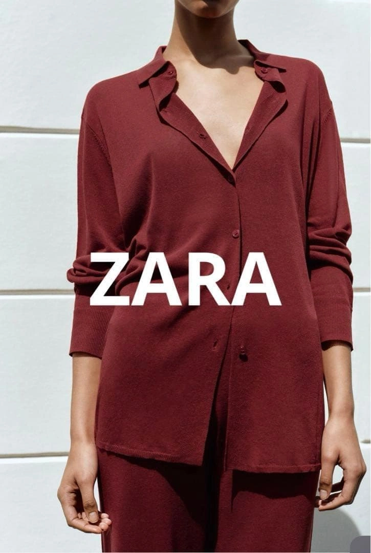 新品 ZARA プレーンニット ドロップショルダー ポロシャツ