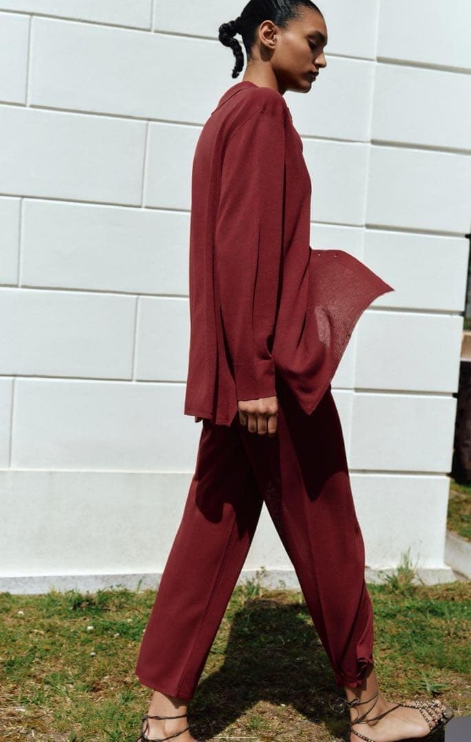 新品 ZARA プレーンニット ドロップショルダー ポロシャツの写真2枚目