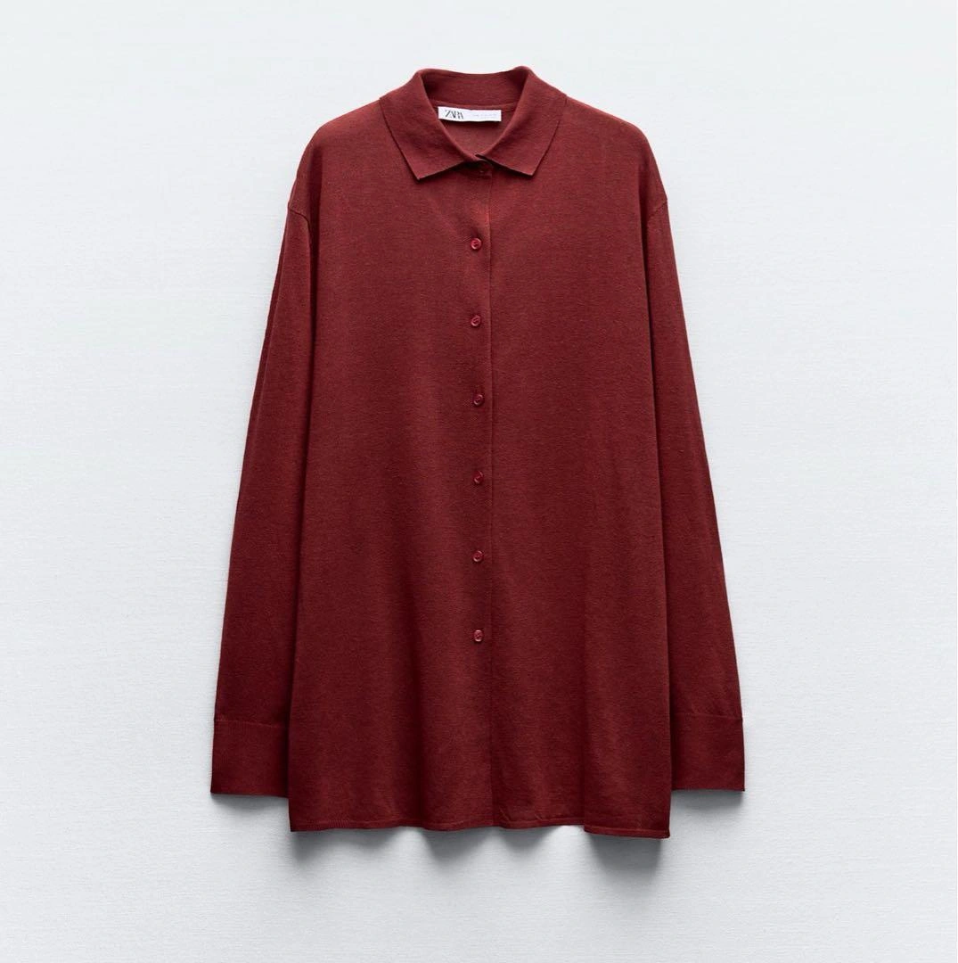 新品 ZARA プレーンニット ドロップショルダー ポロシャツの写真3枚目
