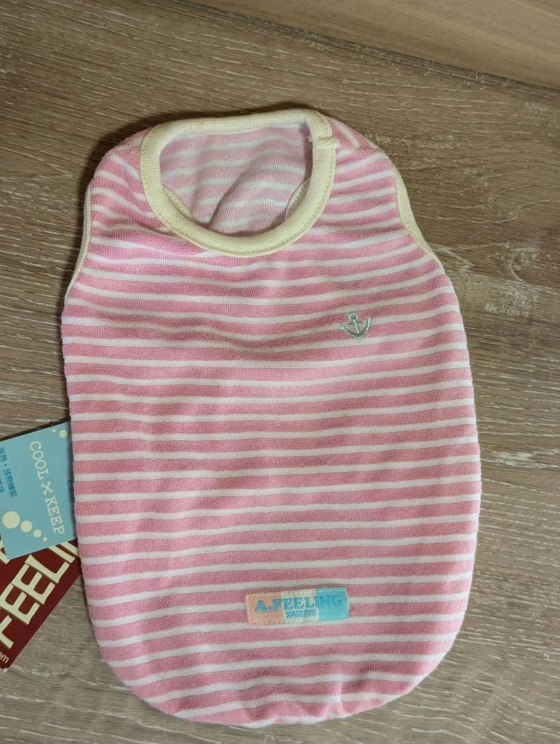 AFRESH FEELING ノースリーブ犬服 ピンクストライプ新品*パイル地M