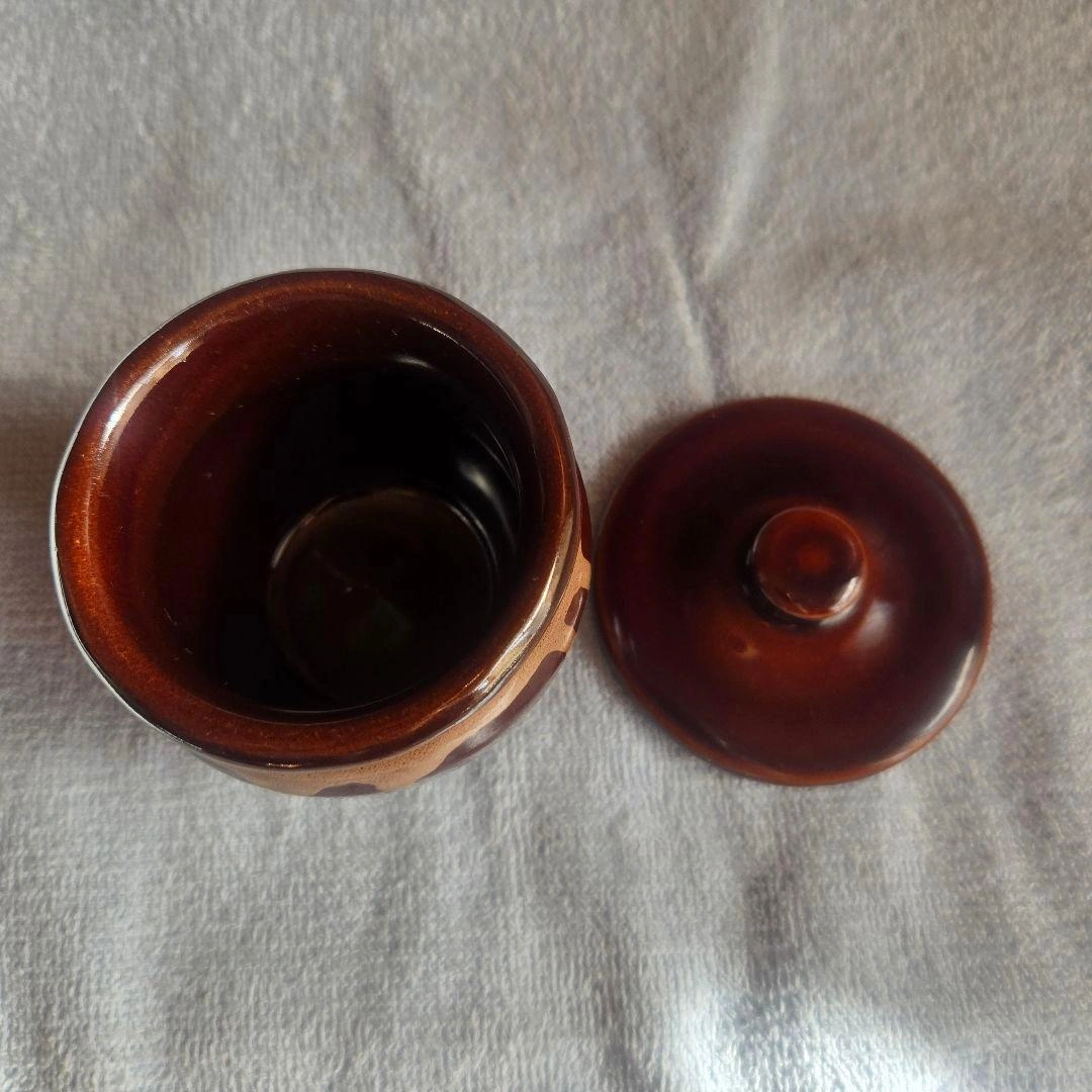 美濃焼 茶色 陶器製蓋付き 漬け物容器の写真2枚目