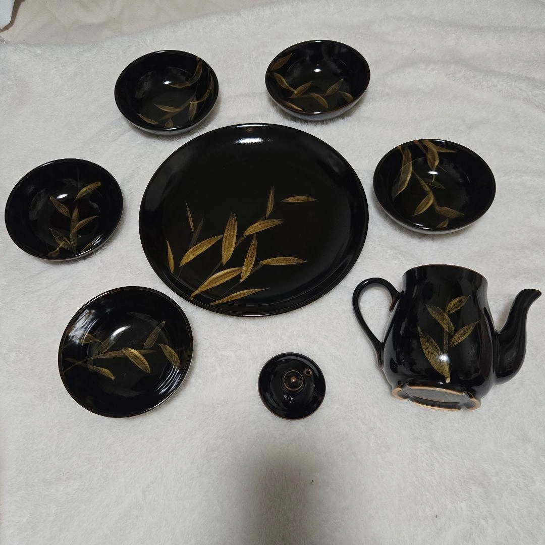 【丸石陶器】美しい器 天ぷら揃え 7点セット(大皿・小皿・急須)