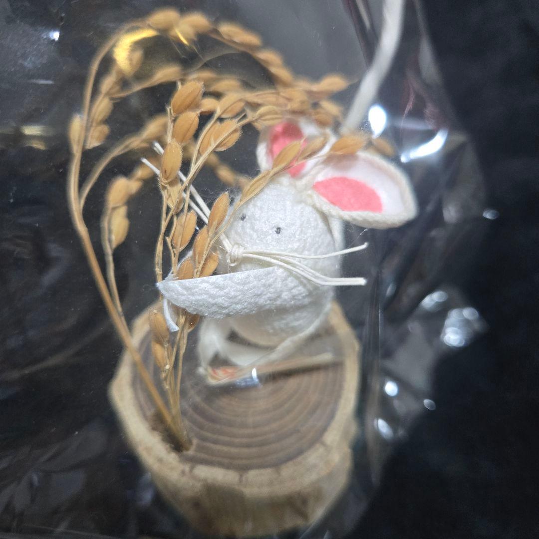 未使用 ちりめん細工 干支飾り 子 ねずみ 稲穂 切り株 土台 縁起物 置物