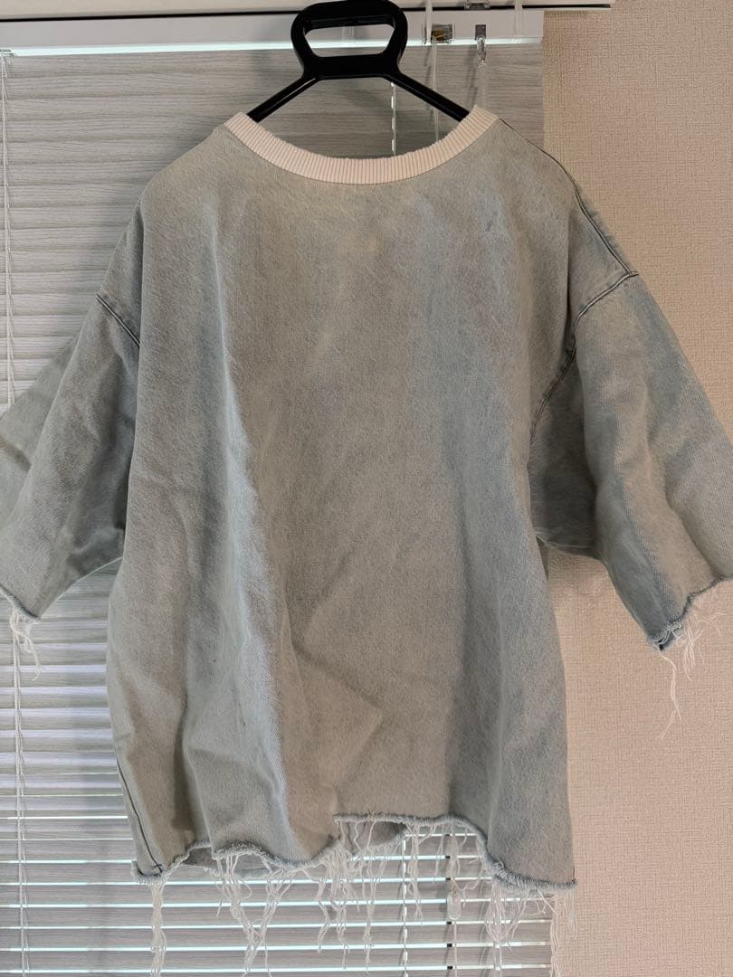 ZARA MAN デニムスウェット プルオーバー カットオフ ライトブルー Sの写真2枚目