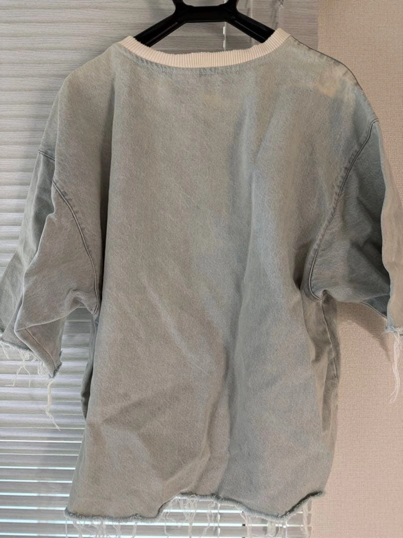 ZARA MAN デニムスウェット プルオーバー カットオフ ライトブルー Sの写真3枚目