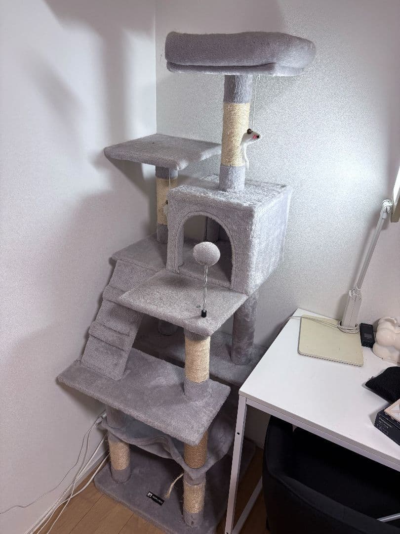 キャットタワー 高さ162cm グレー