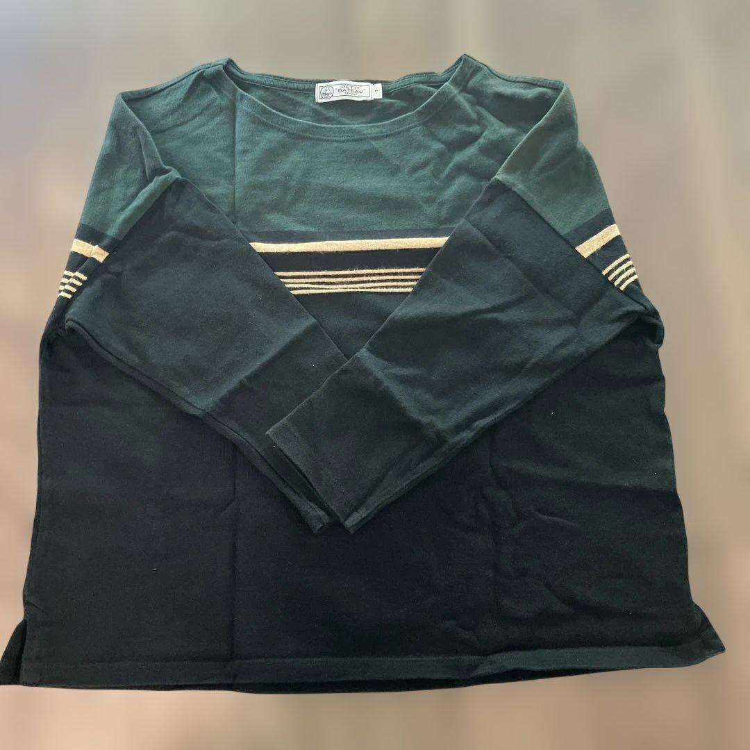 PETIT BATEAU プチバトー 七分袖カットソー グリーン×ブラック