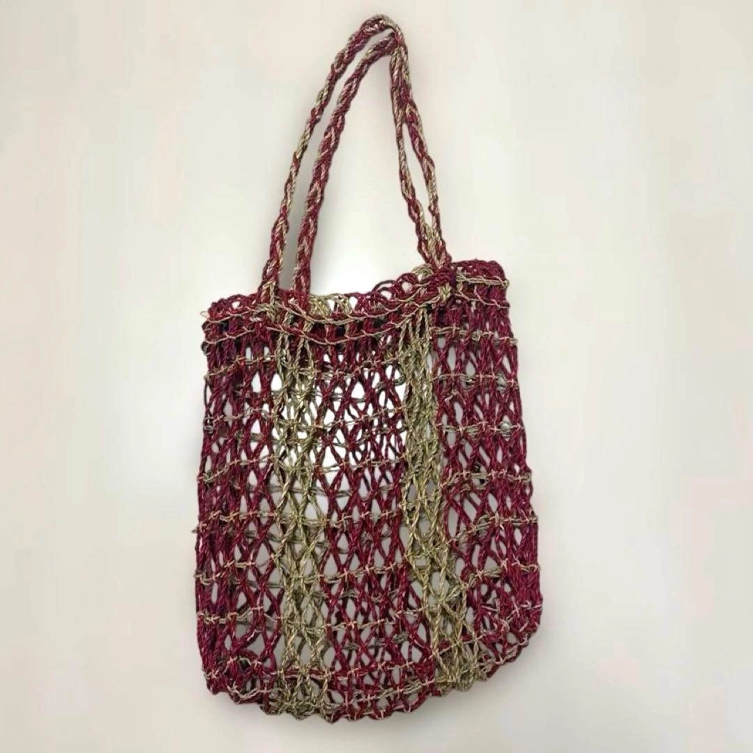 ハンドメイド メッシュ かごバッグ レッド ベージュ
