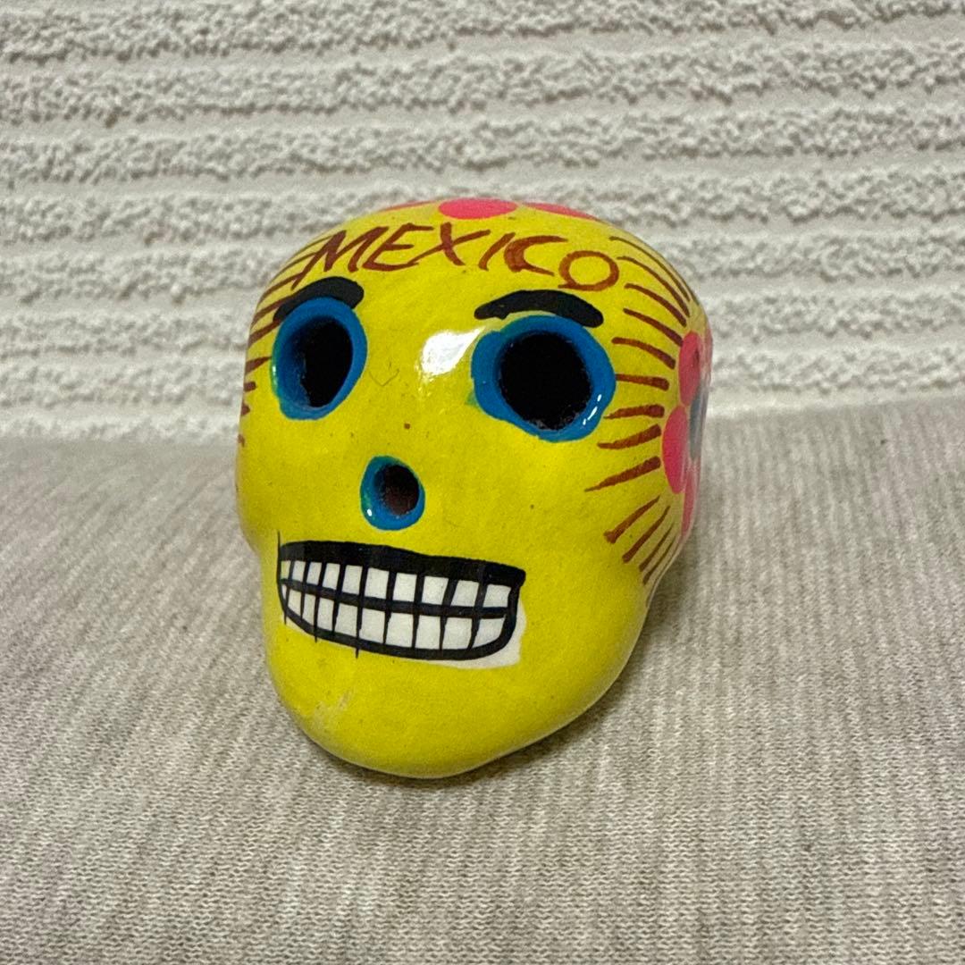 メキシコ カラベラ 陶器製 メキシカンスカル置物ドクロ