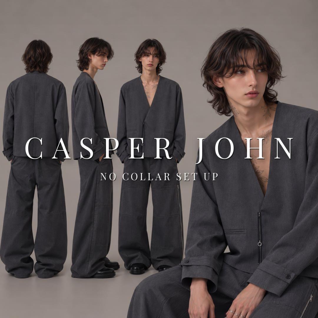 美品 Casper John ノーカラーセットアップ グレー S/L