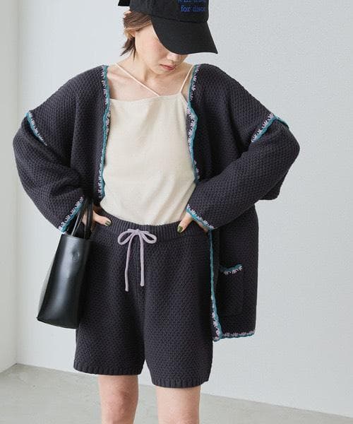 美品 forksy. クロシェ編み カーディガン&ワイドパンツ セットアップの写真6枚目