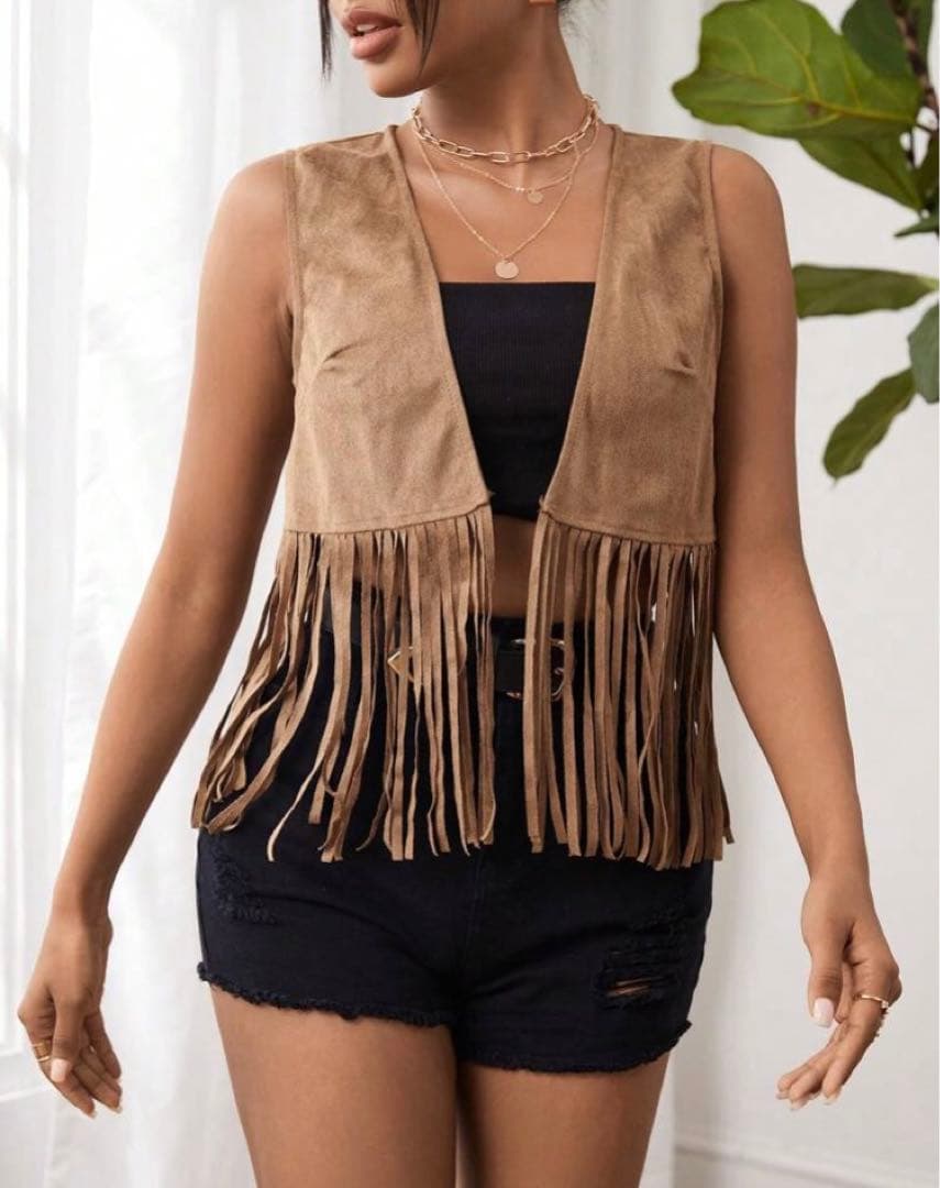 SHEIN/シーイン/フリンジ付スエードブーツ/フリンジベスト/新品未使用の写真5枚目