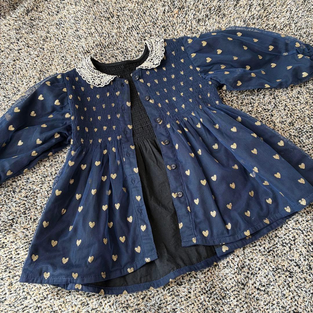 ベビー服 セットアップ ネイビー ハート柄の写真4枚目