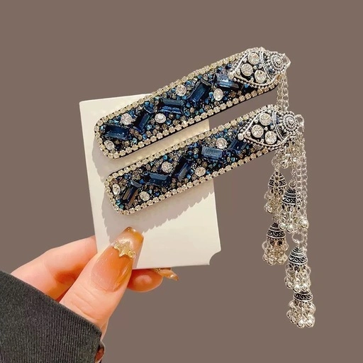 【新品】鈴 bbクリップ ラインストーン タッセル ヘアアクセサリー 2個セットの写真2枚目
