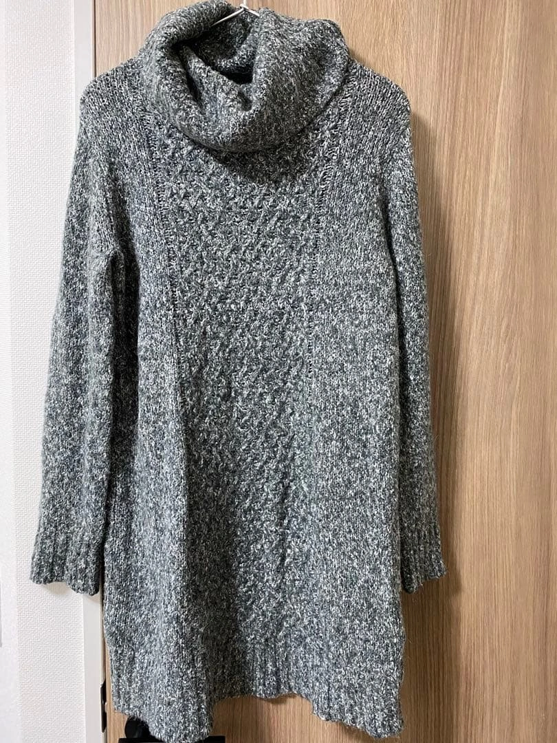 BEAMS HEART グレー ケーブル編み ニットワンピース